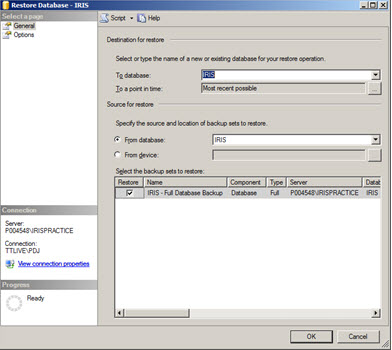 How to restore IRIS SQL when using SQL server 2005 MS