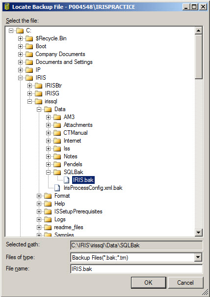 How to restore IRIS SQL when using SQL server 2005 MS