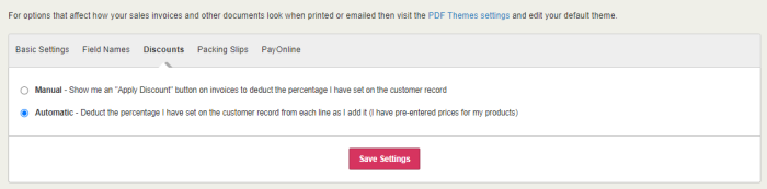 screen shot of the discount setting in IRIS Kashflow