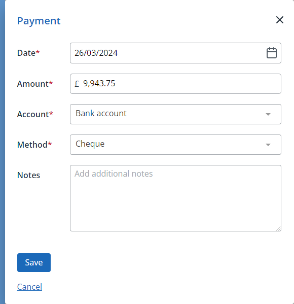 Screenshot of payment recording for a purchase invoice in IRIS Kashflow