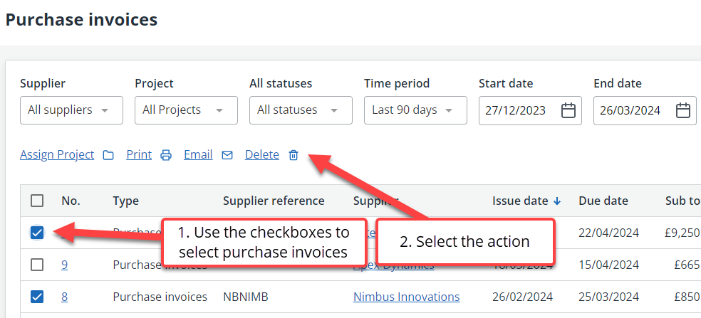 bulk purchse invoice options in  IRIS Kashflow