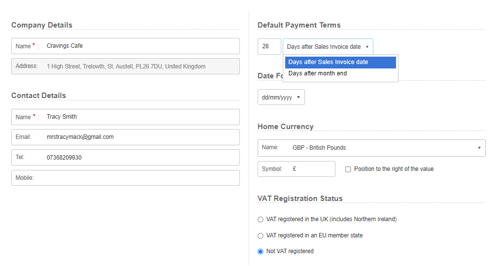 Set up payment terms