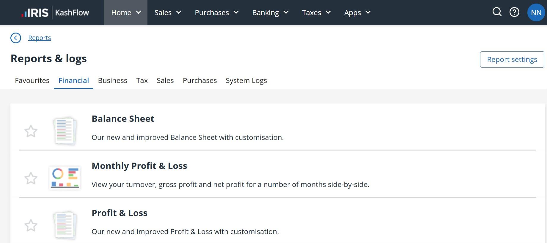 Screenshot of the redesigned landing page for Reports.