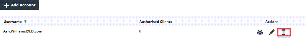 Image highlighting the location of the delete user button in IRIS Kashflow Connect