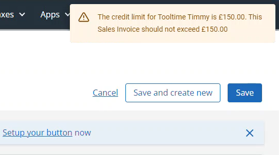 The credit limit for customer name is Customer credit limit amount. This invoice quote should not exceed value
