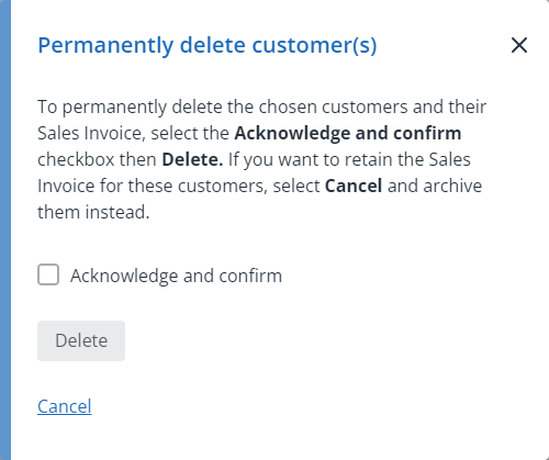 screen shot of the warning form IRIS Kashflow when trying to delete a customer