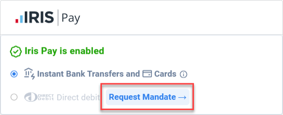 send dd manadte request powered by iris pay in IRIS kashflow