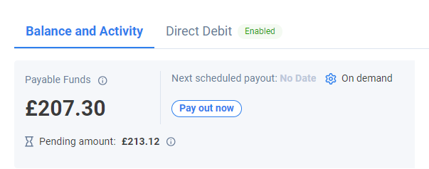 screenshot of the available funds widget on the IRIS Pay portal