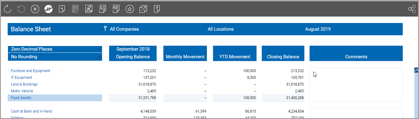 balance sheet report example with no comments