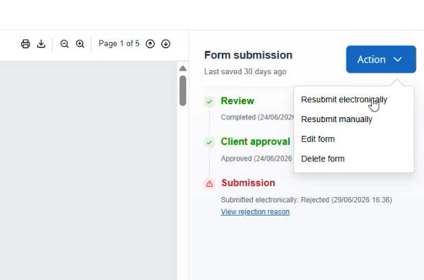 Resubmit rejected form 
