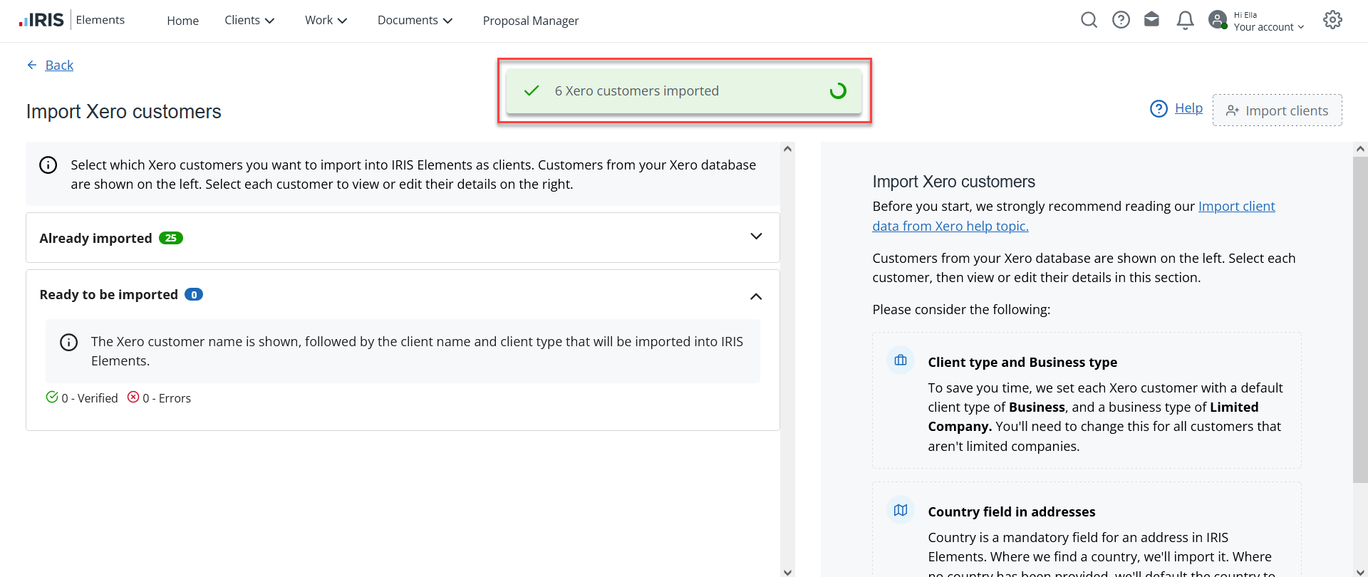Success message Xero import tool