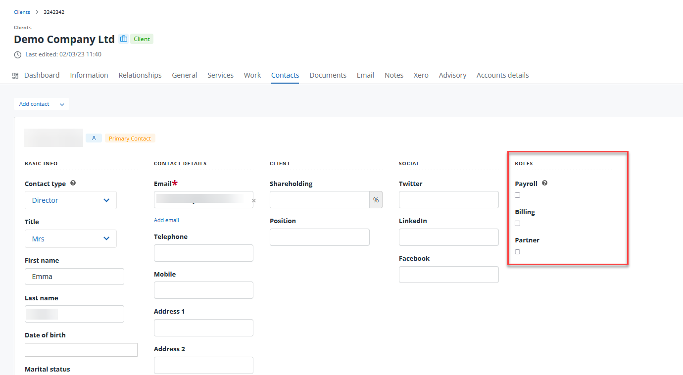 Client role types in the client record