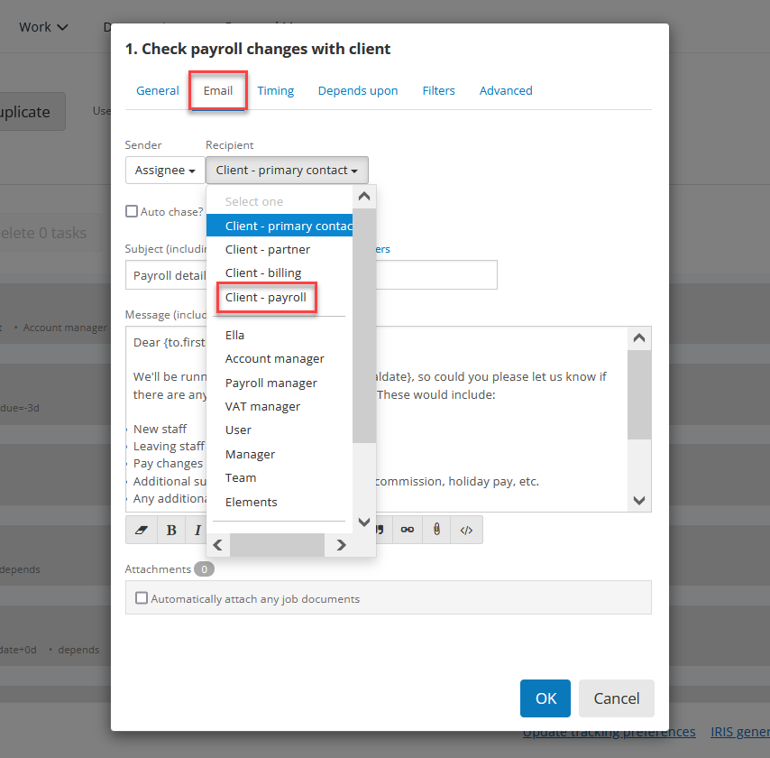 Adding client contacts in job settings