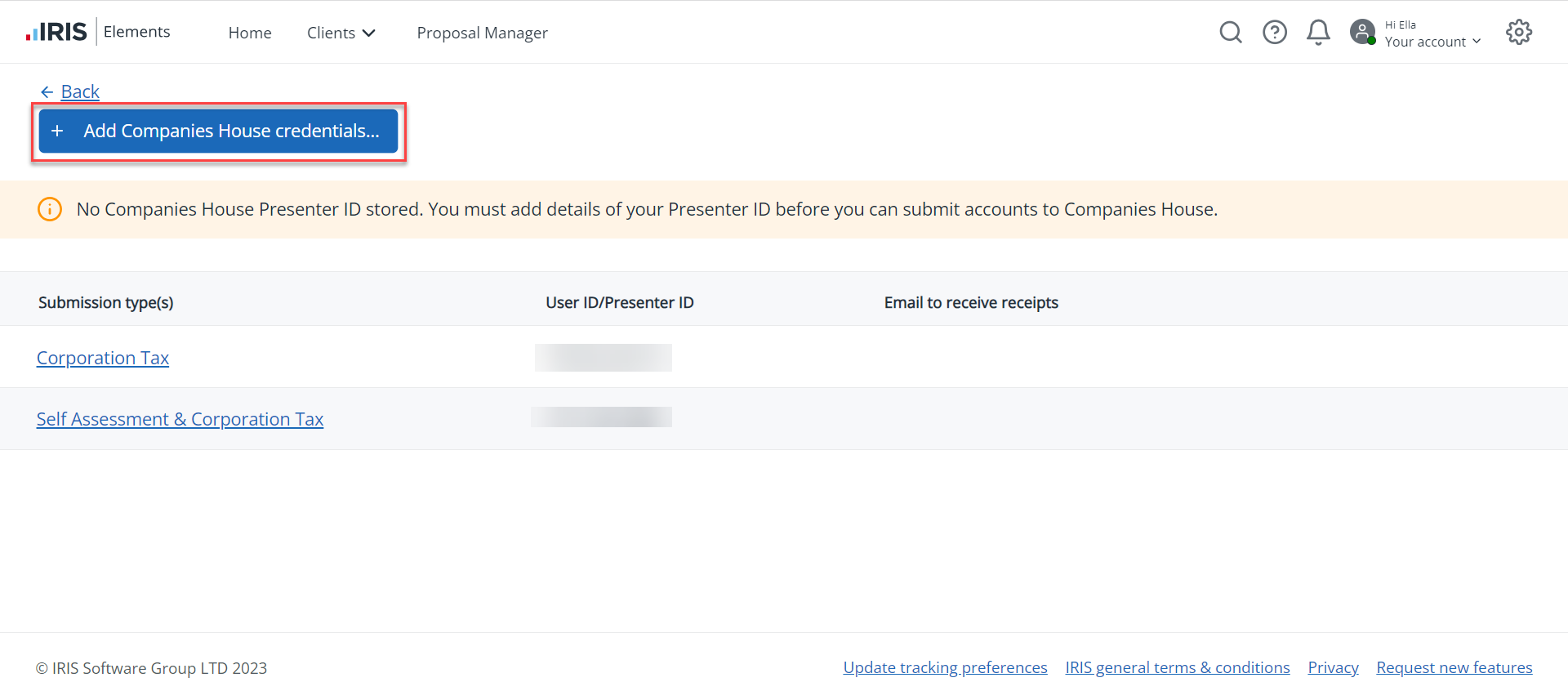 Add companies house credentials