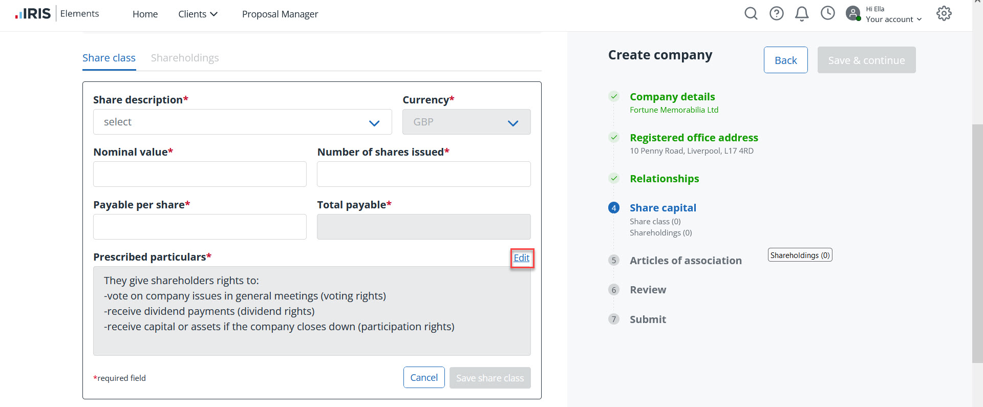 Edit prescribed particulars in company formations