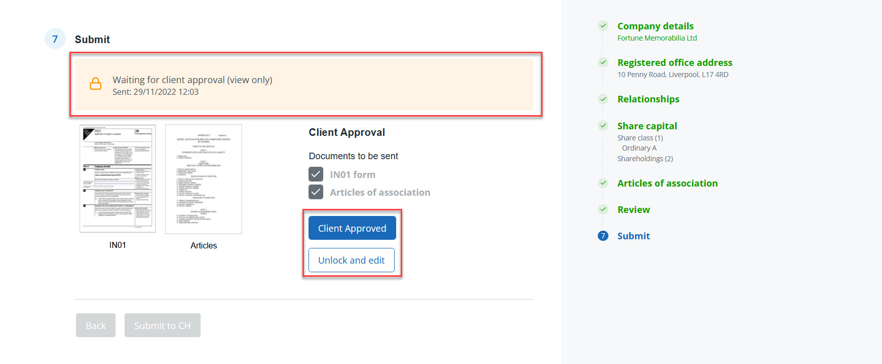 Waiting for client approval company formations