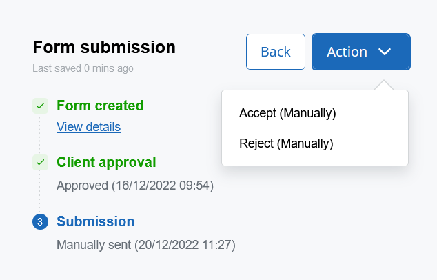 Manually accept or reject form in Company Secretarial