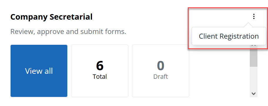 Register clients through company secretarial widget
