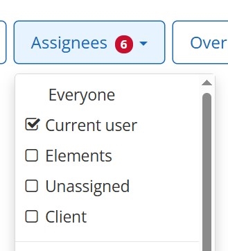 user filter dropdown showing current user selected