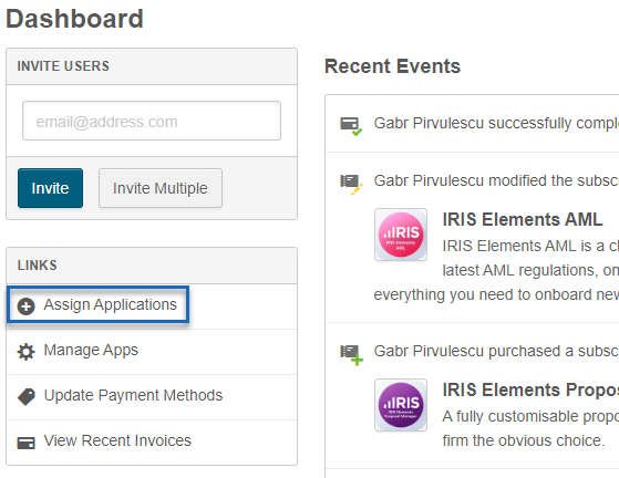 navigating the marketplace account dashboard to assign applications to users