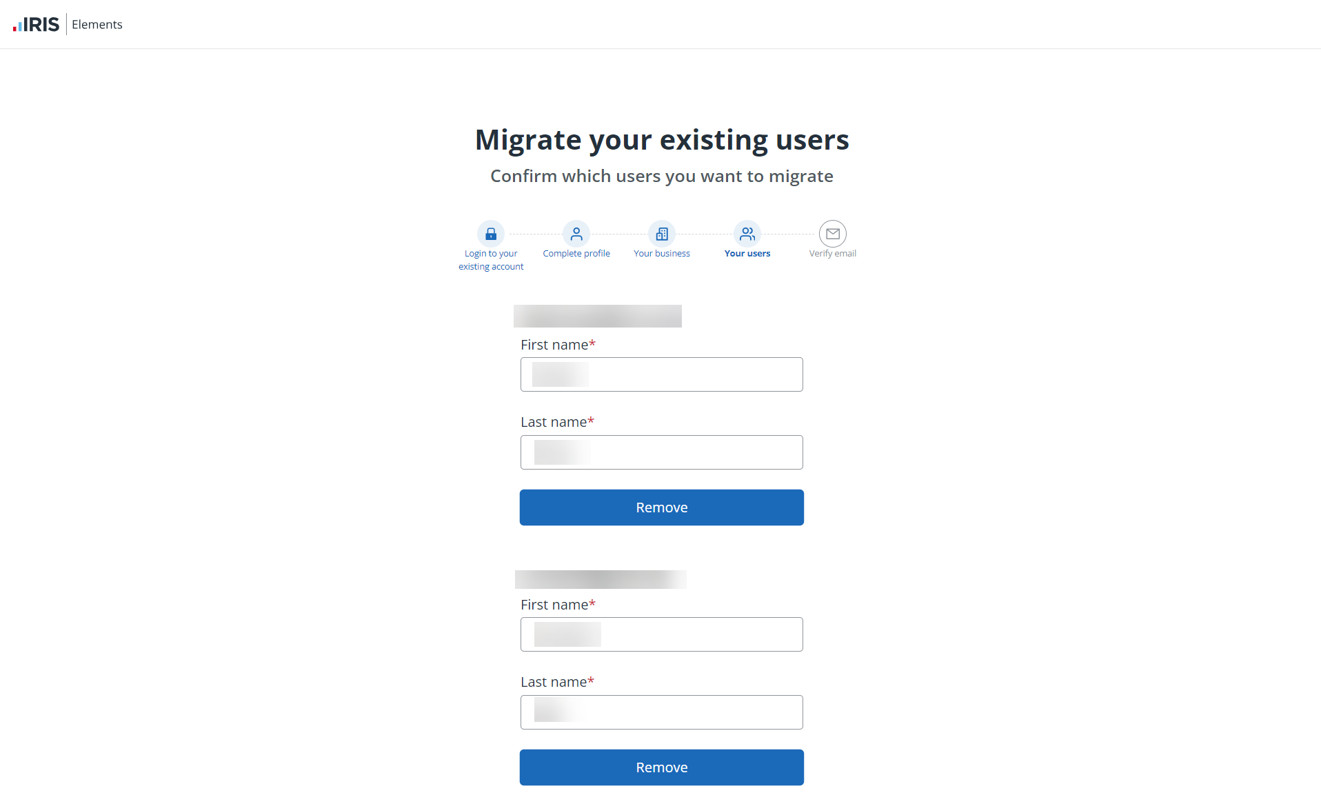 Elements migrate users