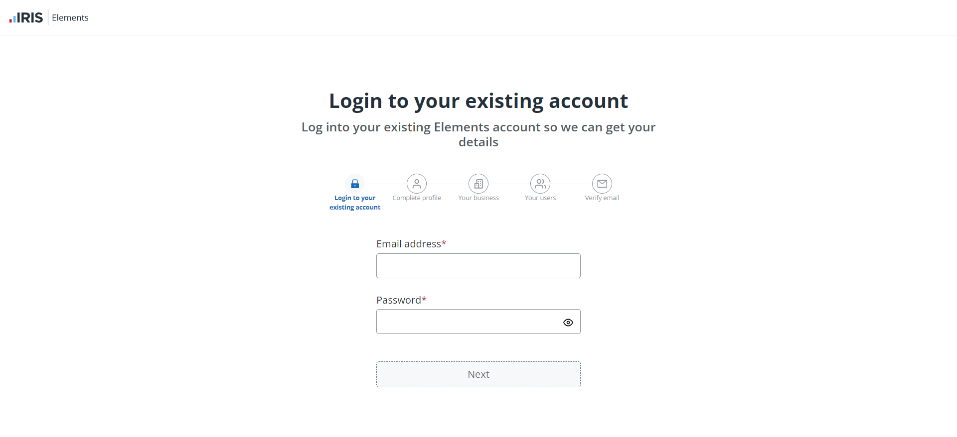 Elements migration login screen