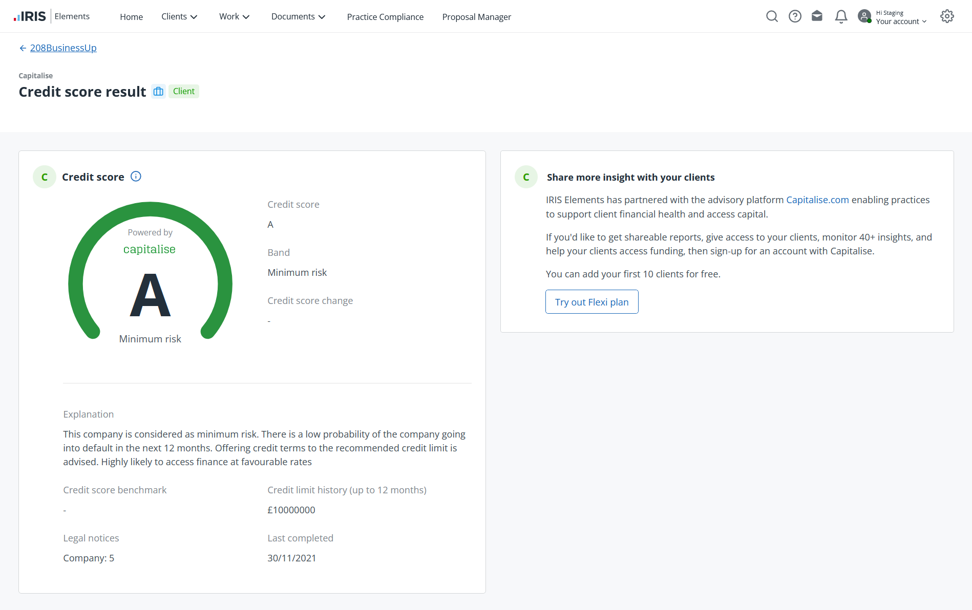 Capitalise credit score page