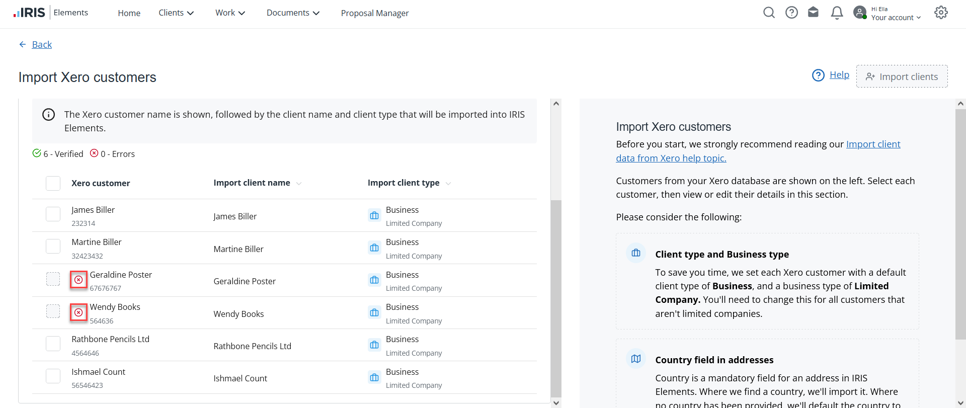 Import Xero clients wizard