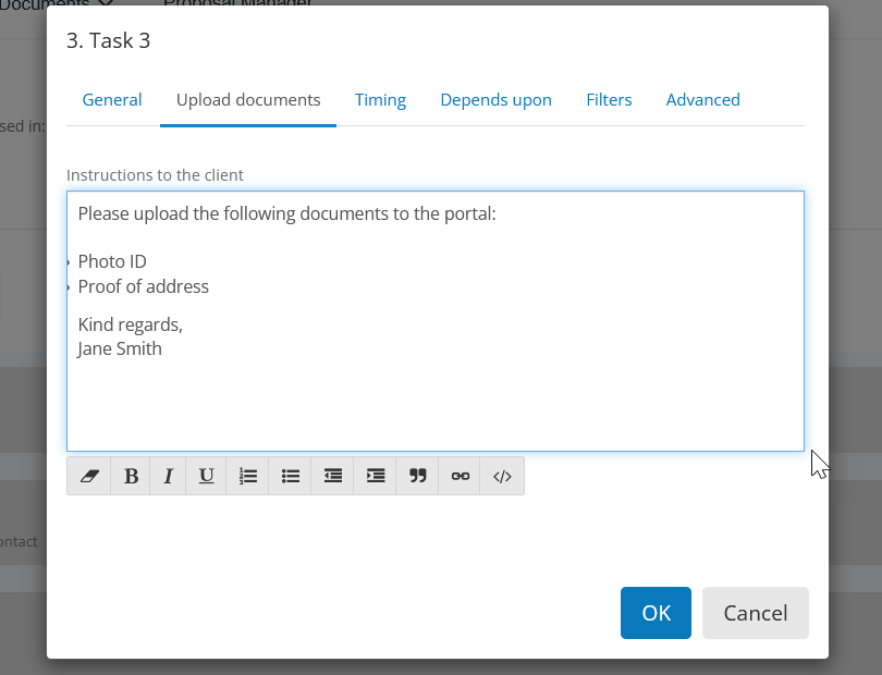 Upload documents tab