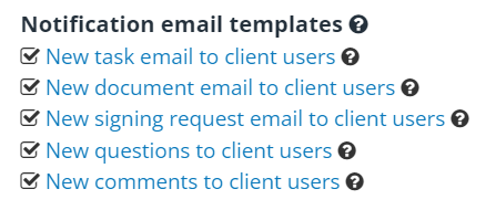 screenshot of the template email notification options in IRIS Elements
