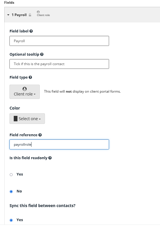 Adding client roles in settings