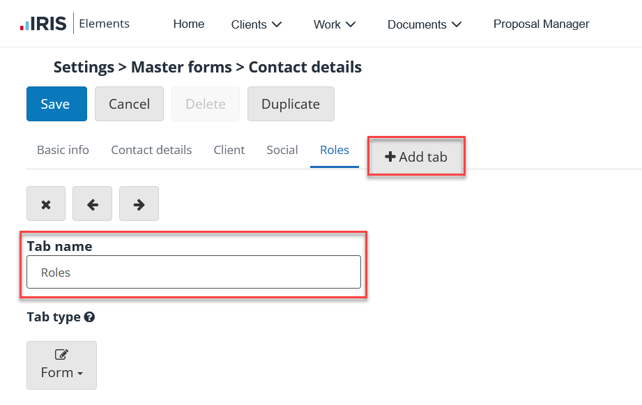 Adding a new tab for client role types
