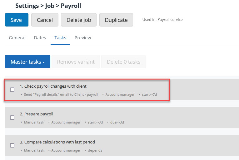 Payroll job in Job template
