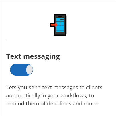 screenshot of the text message service switch in the on position in IRIS Elements