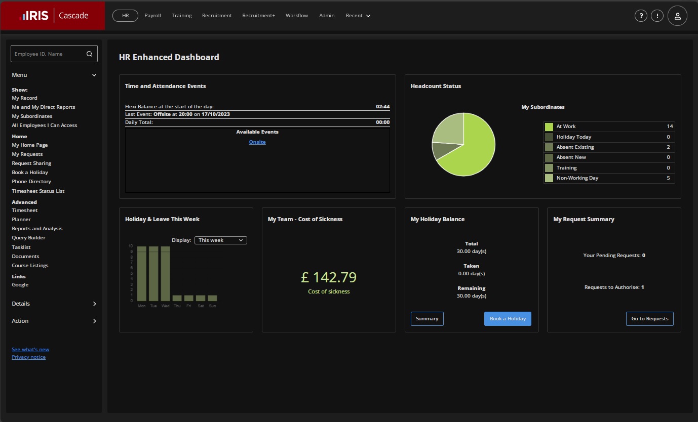 enhanced dashaboard in dark mode