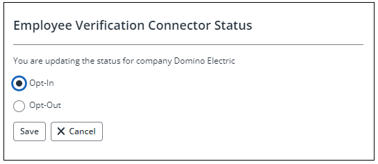 Opt-in or opt-out of Employee Verification Connector
