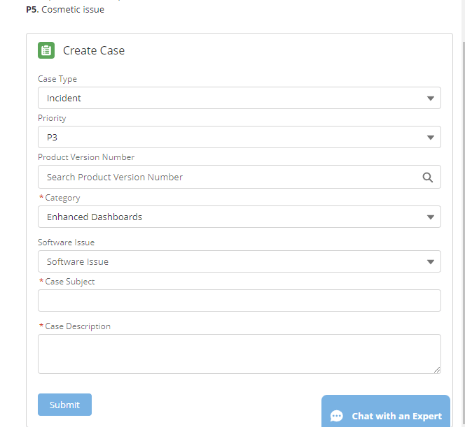 Screenshot of Create Case with Incident Case Type selected.