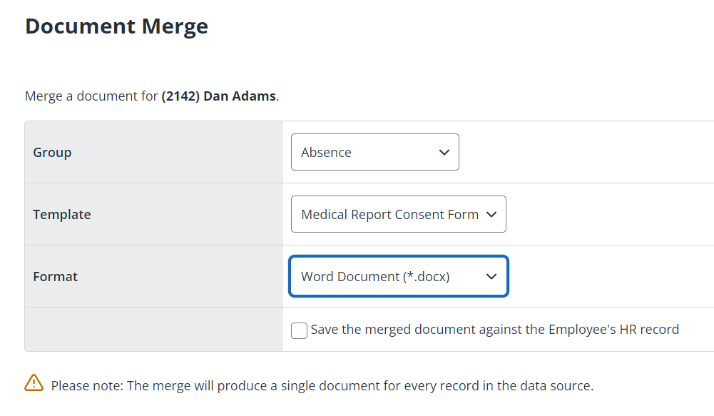 Document merge screen.