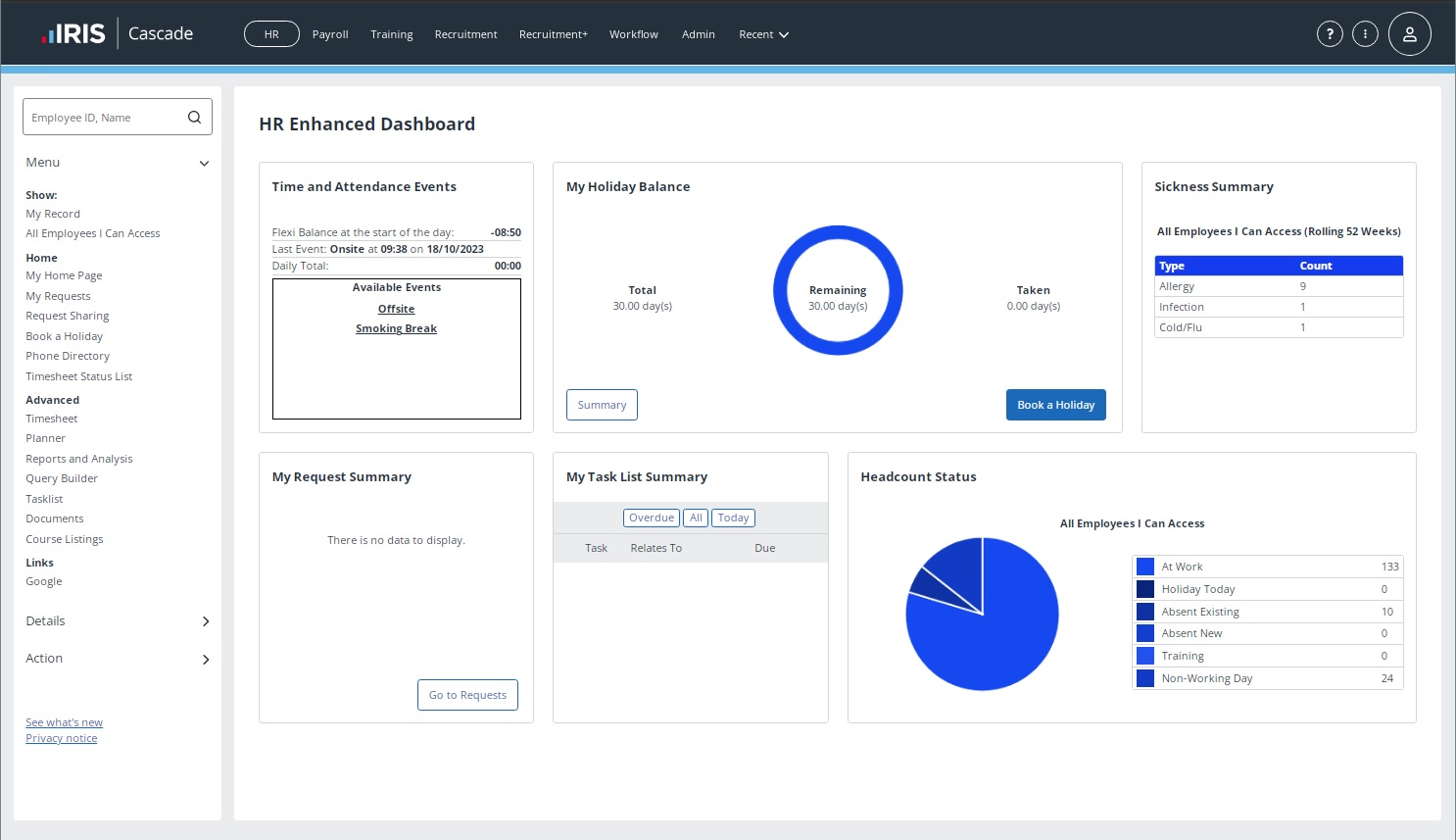 Screenshot of the HR enhanced dashboard in light mode