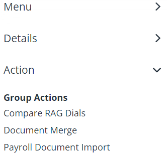 Action menu showing group actions with document merge title.