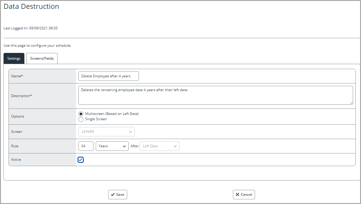 Create a schedule to delete employees completely