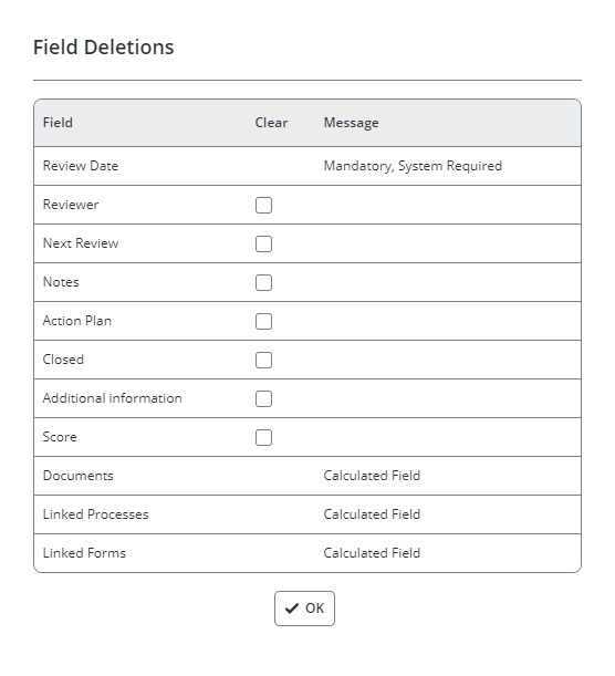 show field deletions options screen