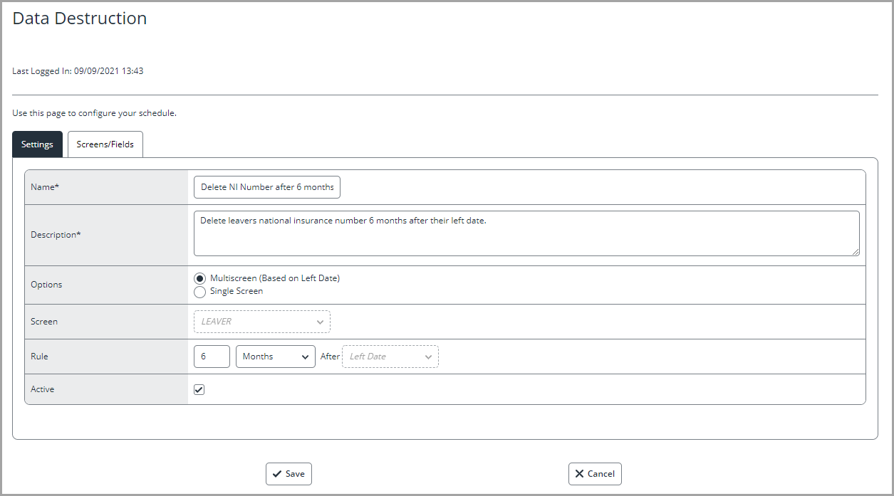shows data destruction details to remove NI numbers
