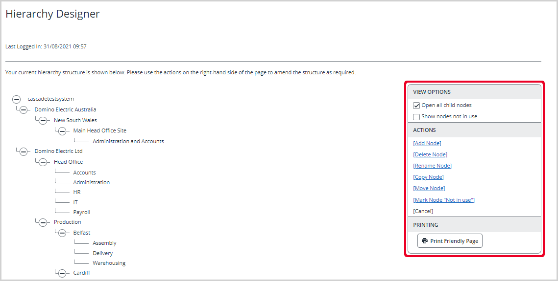 shows hierachy designer highlighting view options