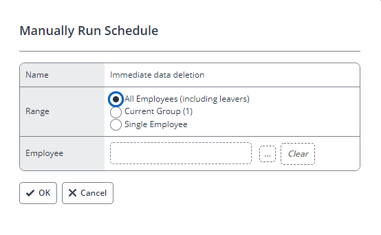 shows manually run schedule screen