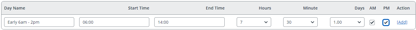 show working day settings example