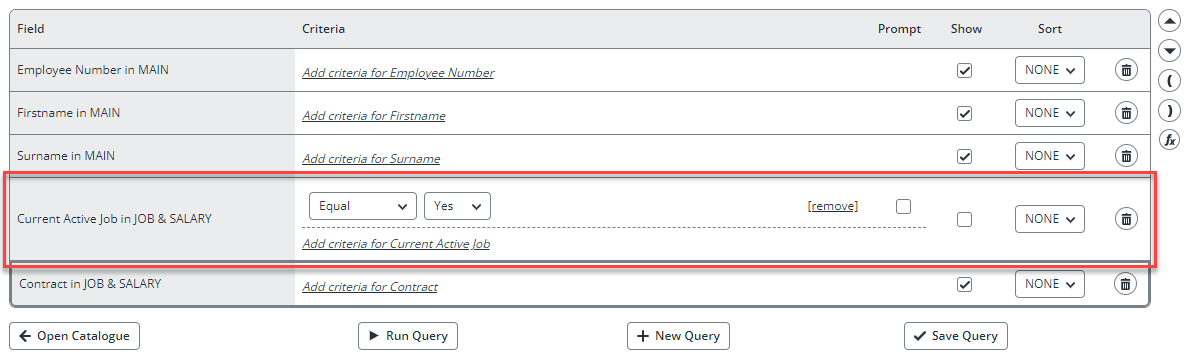 Add criteria to query fields