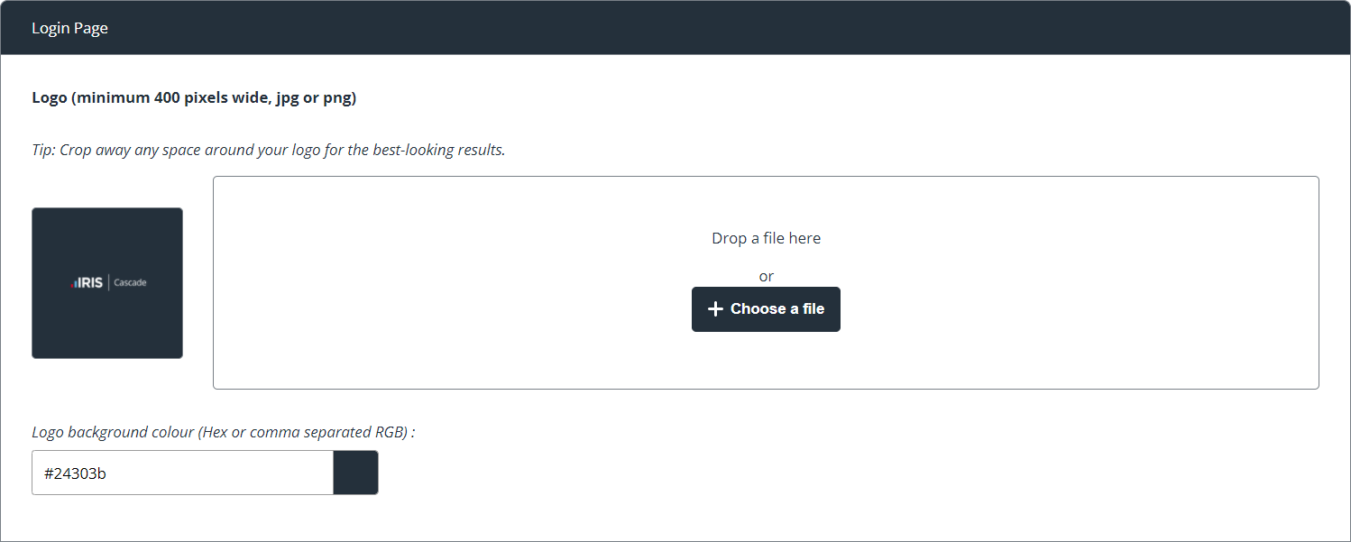 shows detail of login page settings