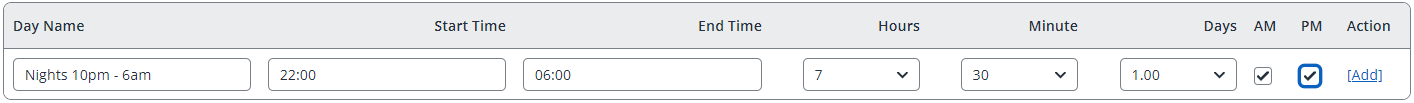 shows working day settings example