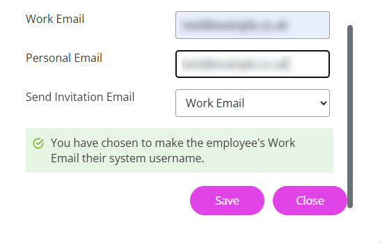 The email fields on the Create New Employee form. 